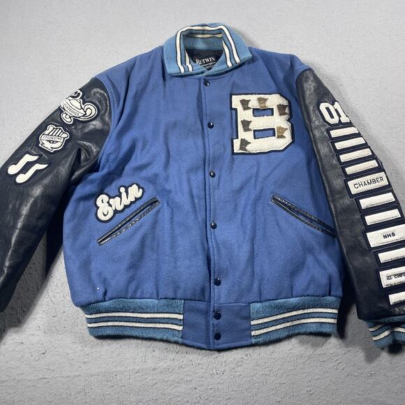 Vintage‎ Blaine Bengals Varsity Jacket Mens Large Blue Leather Wool Butwin 90s - Picture 2 of 10